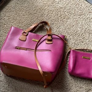 Joy & Iman LEATHER fuschia/camel 2 bag set